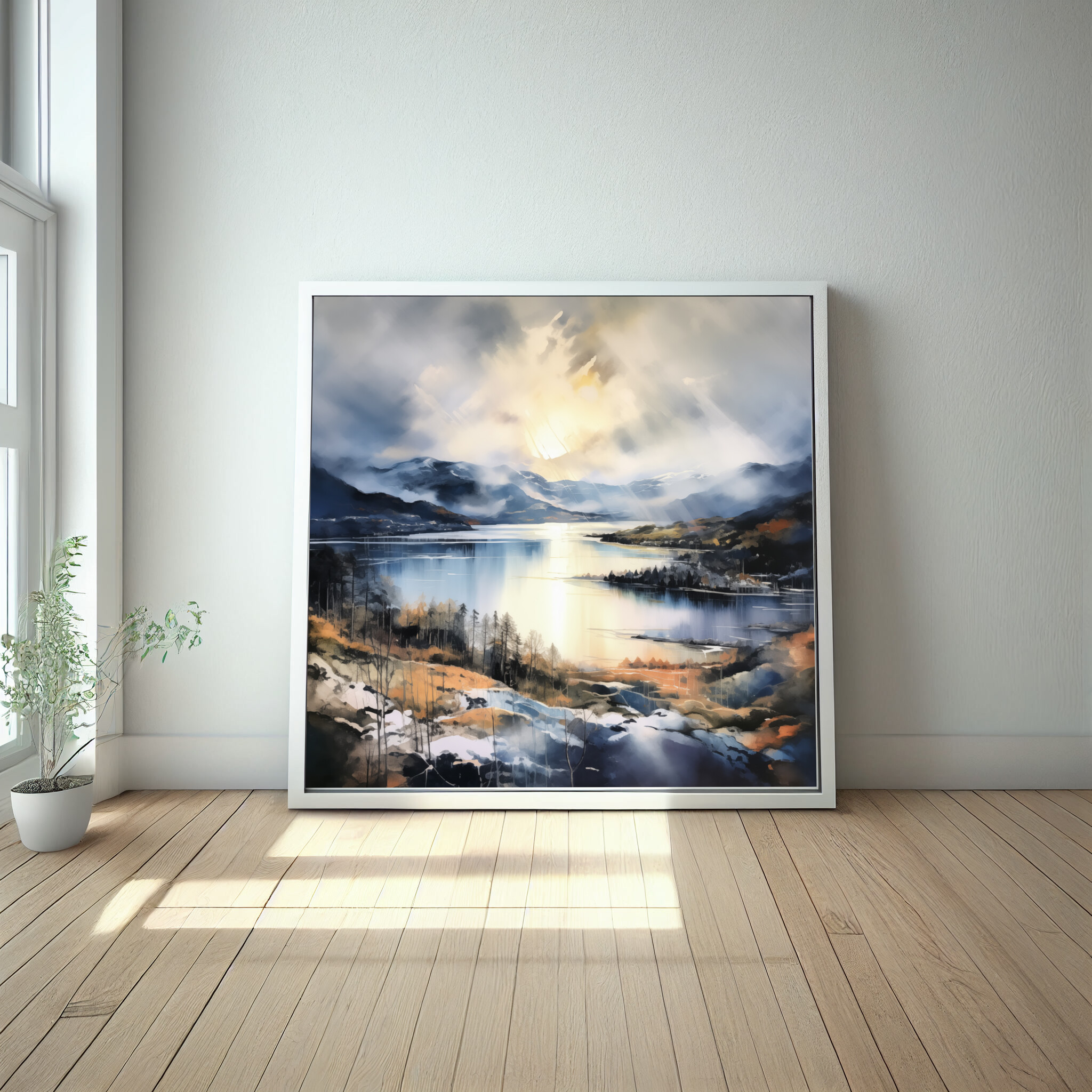 Lake Windermere Impressionist Blue Warm Living Room Wall Art | Canvas Print Decor -