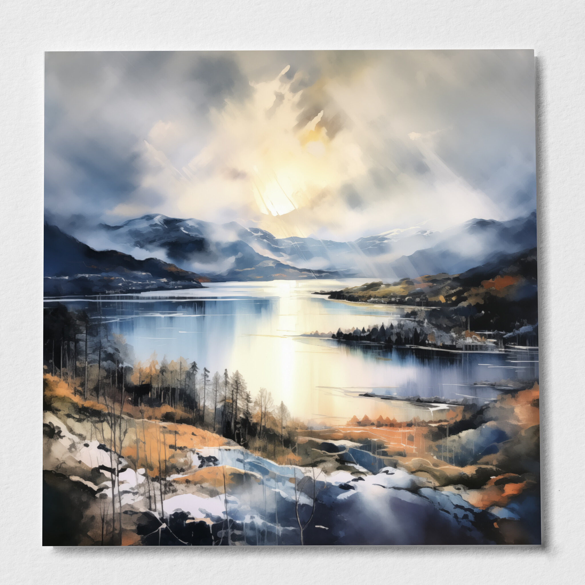 Lake Windermere Impressionist Blue Warm Living Room Wall Art | Canvas Print Decor - P