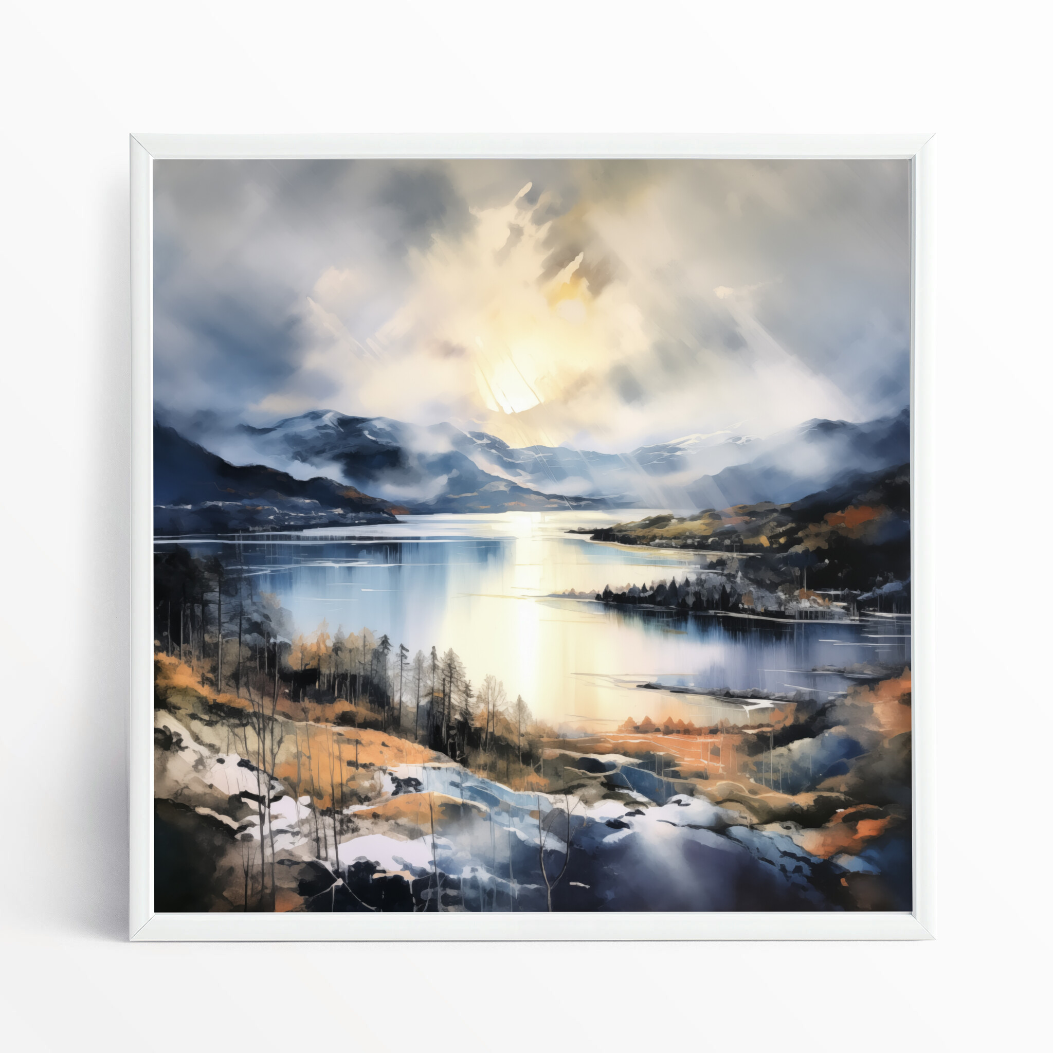 Lake Windermere Impressionist Blue Warm Living Room Wall Art | Canvas Print Decor - WFP