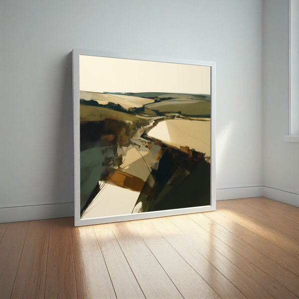 Cornwall Abstract Earth Tones Living Room Wall Art | Modern Landscape Decor -