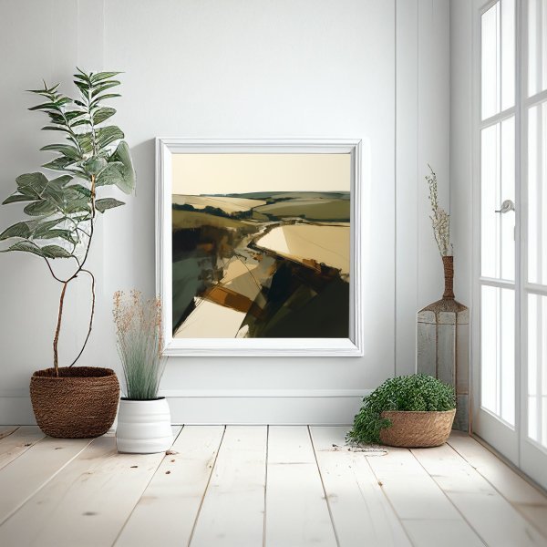 Cornwall Abstract Earth Tones Living Room Wall Art | Modern Landscape Decor -