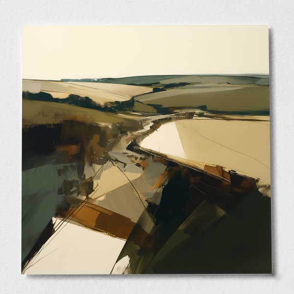 Cornwall Abstract Earth Tones Living Room Wall Art | Modern Landscape Decor - P