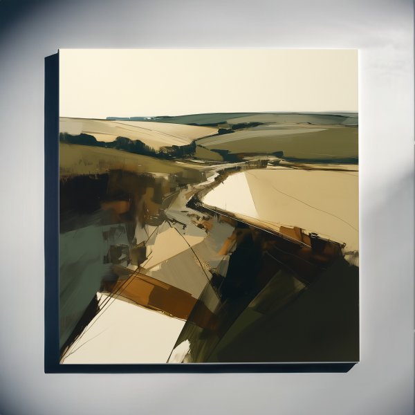 Cornwall Abstract Earth Tones Living Room Wall Art | Modern Landscape Decor - C