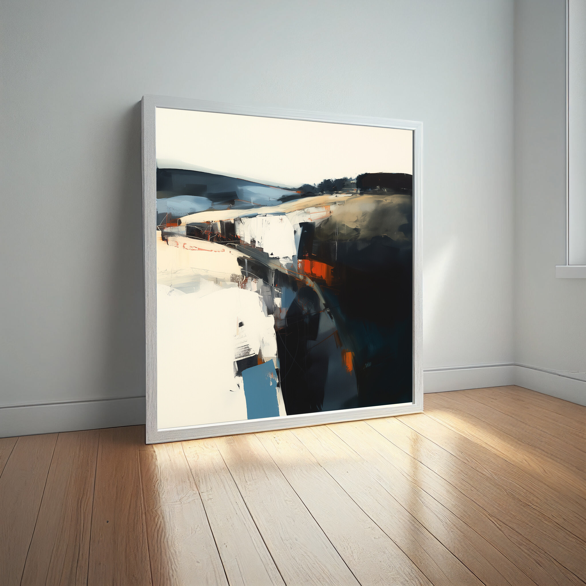 Cornwall Abstract Landscape Blue Warm Living Room Wall Art | Modern Home Decor -