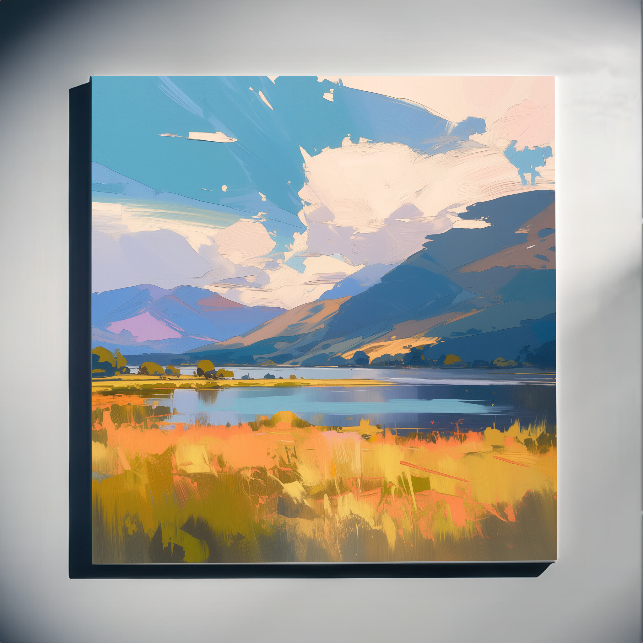 Lake District Impressionist Landscape Blue Art for Living Room | Perfect Home Decor - C