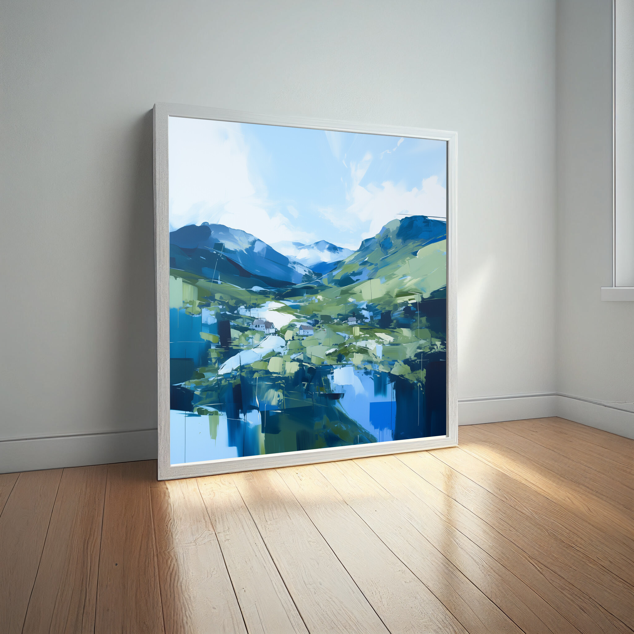 Lake District Abstract Blue Green Living Room Wall Art | Modern Landscape Home Decor -