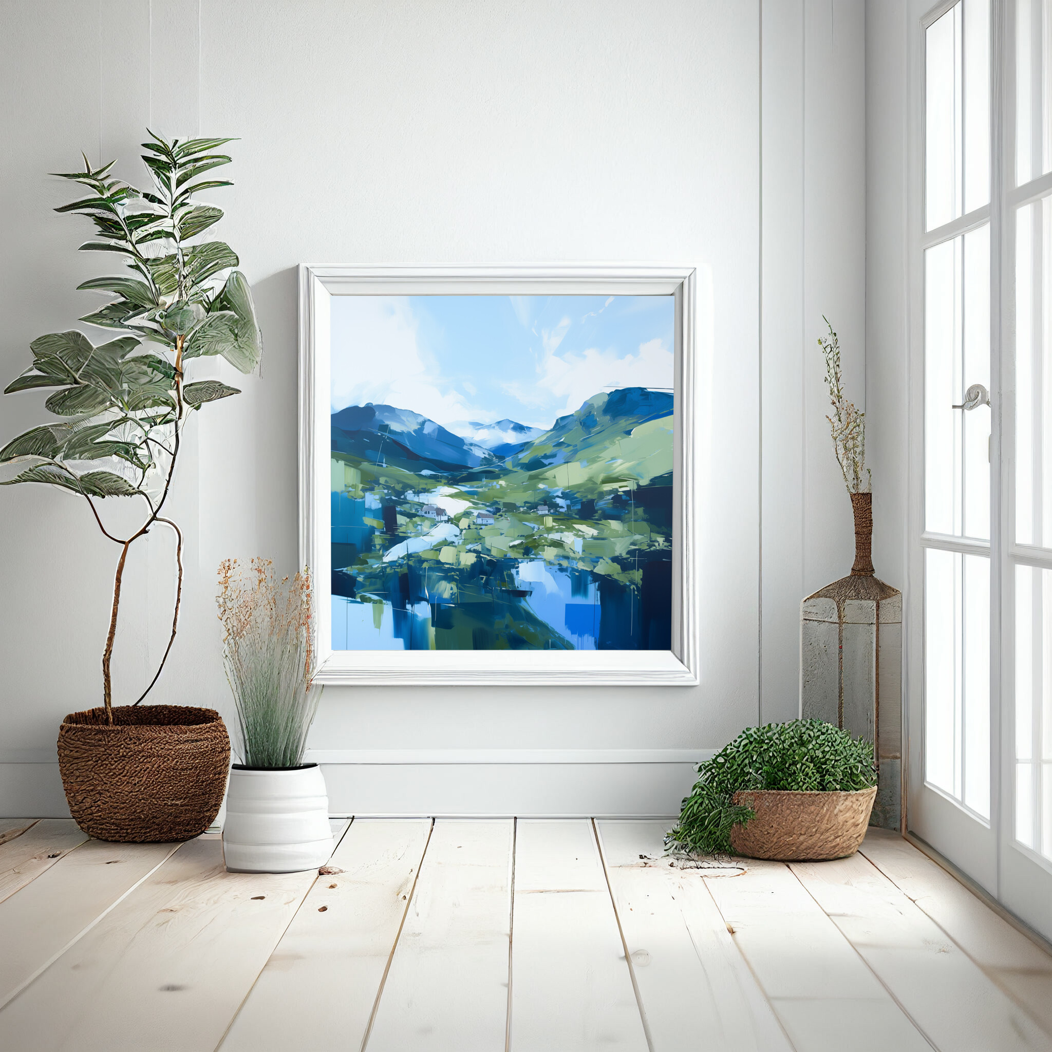 Lake District Abstract Blue Green Living Room Wall Art | Modern Landscape Home Decor -