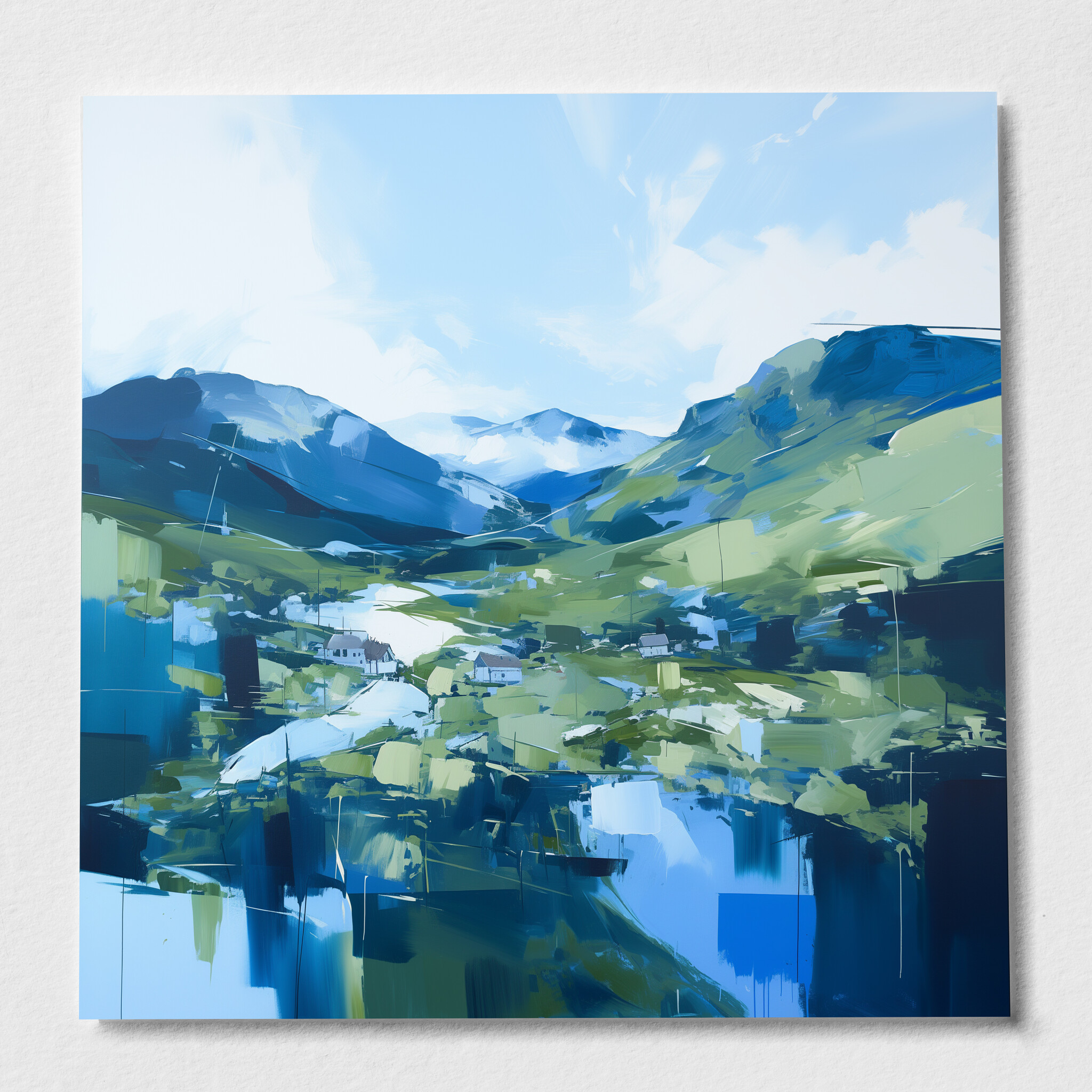 Lake District Abstract Blue Green Living Room Wall Art | Modern Landscape Home Decor - P
