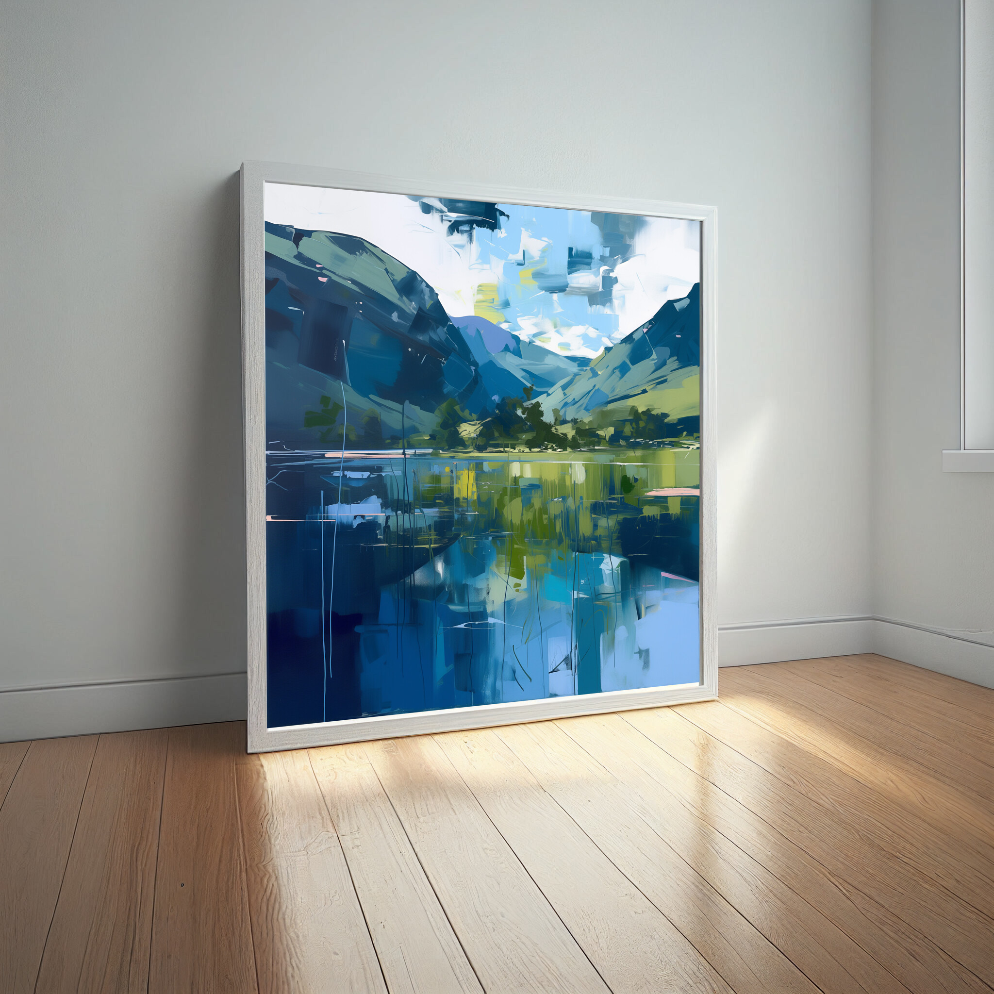 Lake District Abstract Blue Landscape Wall Art | Modern Living Room Home Decor -