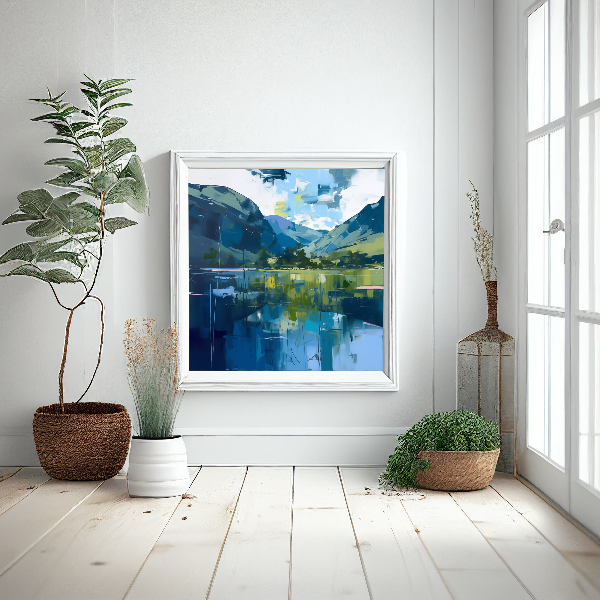 Lake District Abstract Blue Landscape Wall Art | Modern Living Room Home Decor -
