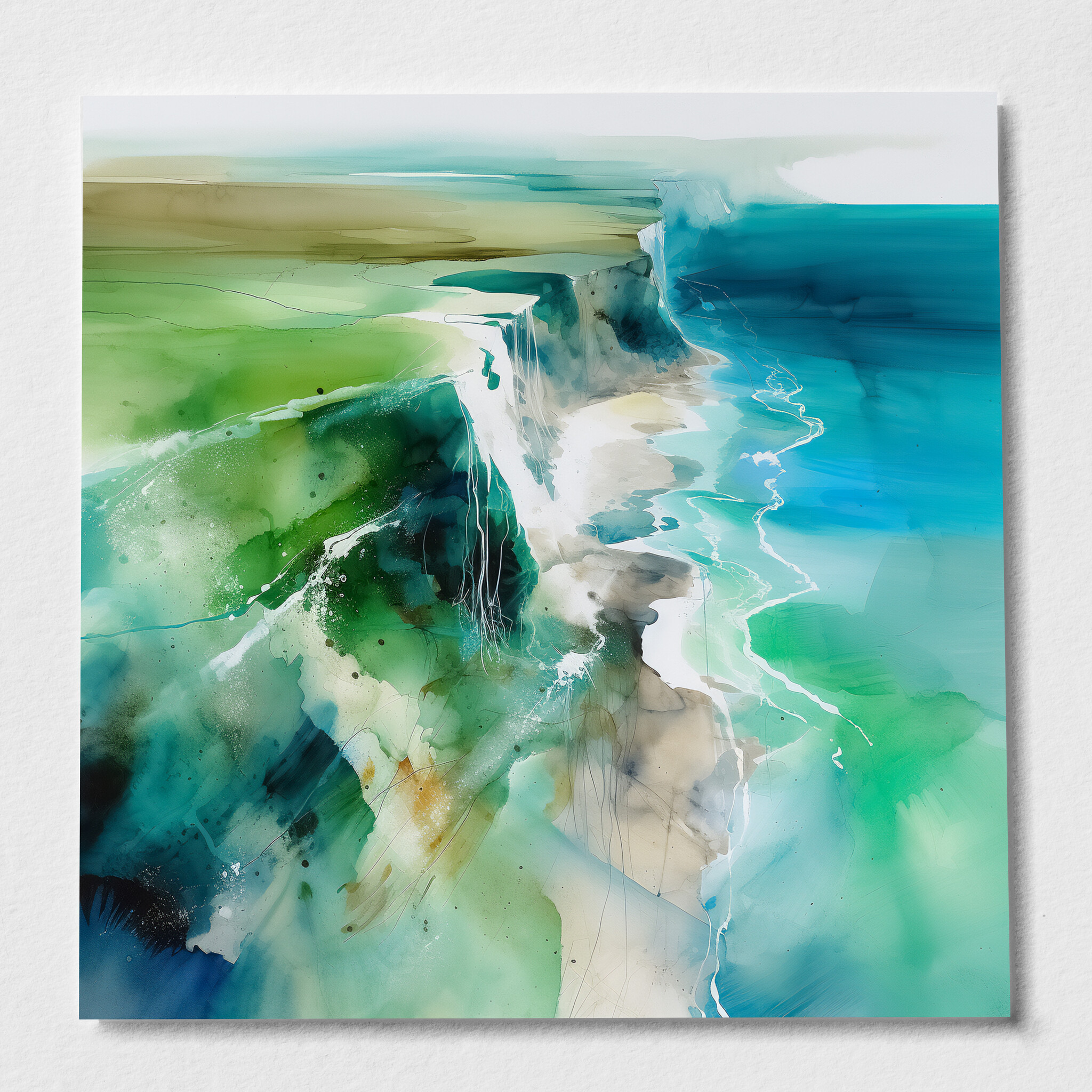 Birling Gap Abstract Coastal Art Blue Green Living Room Wall Art | Contemporary Canvas Decor - P