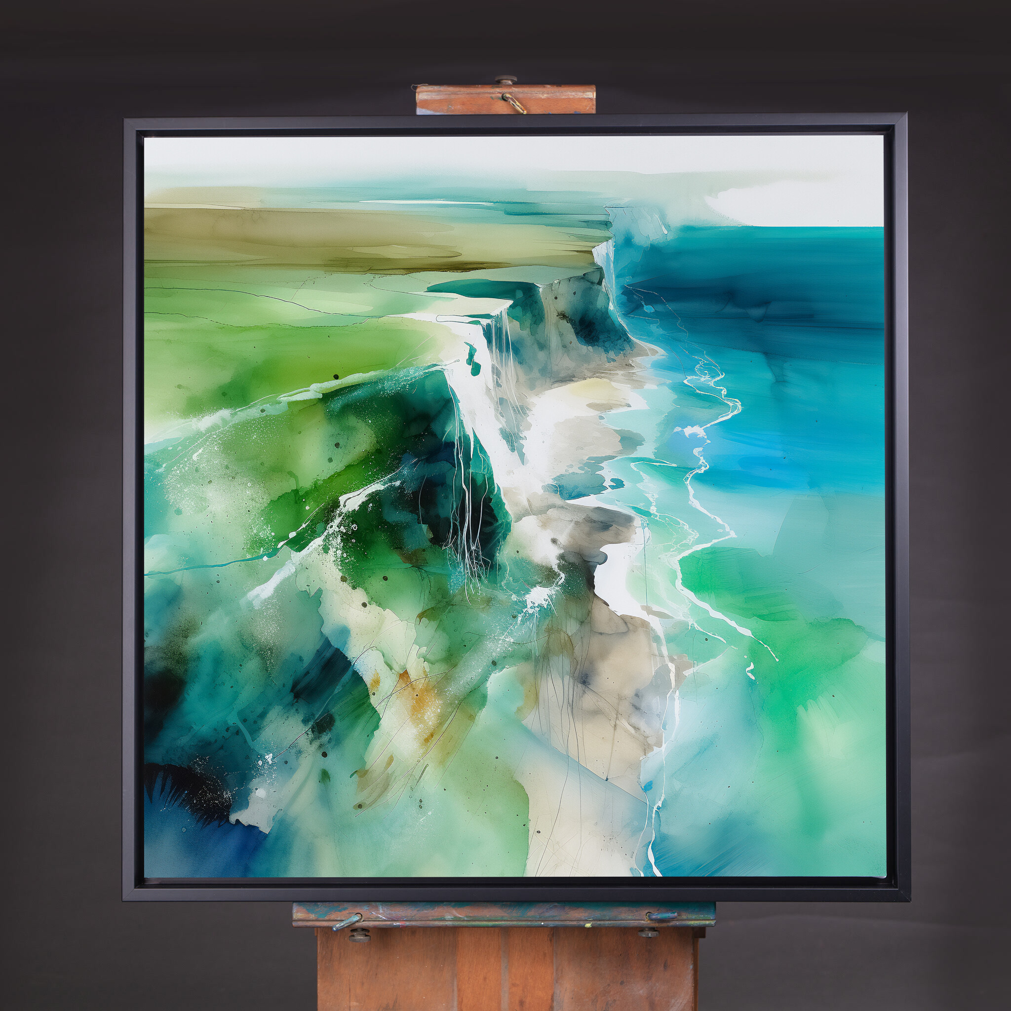 Birling Gap Abstract Coastal Art Blue Green Living Room Wall Art | Contemporary Canvas Decor - CBF