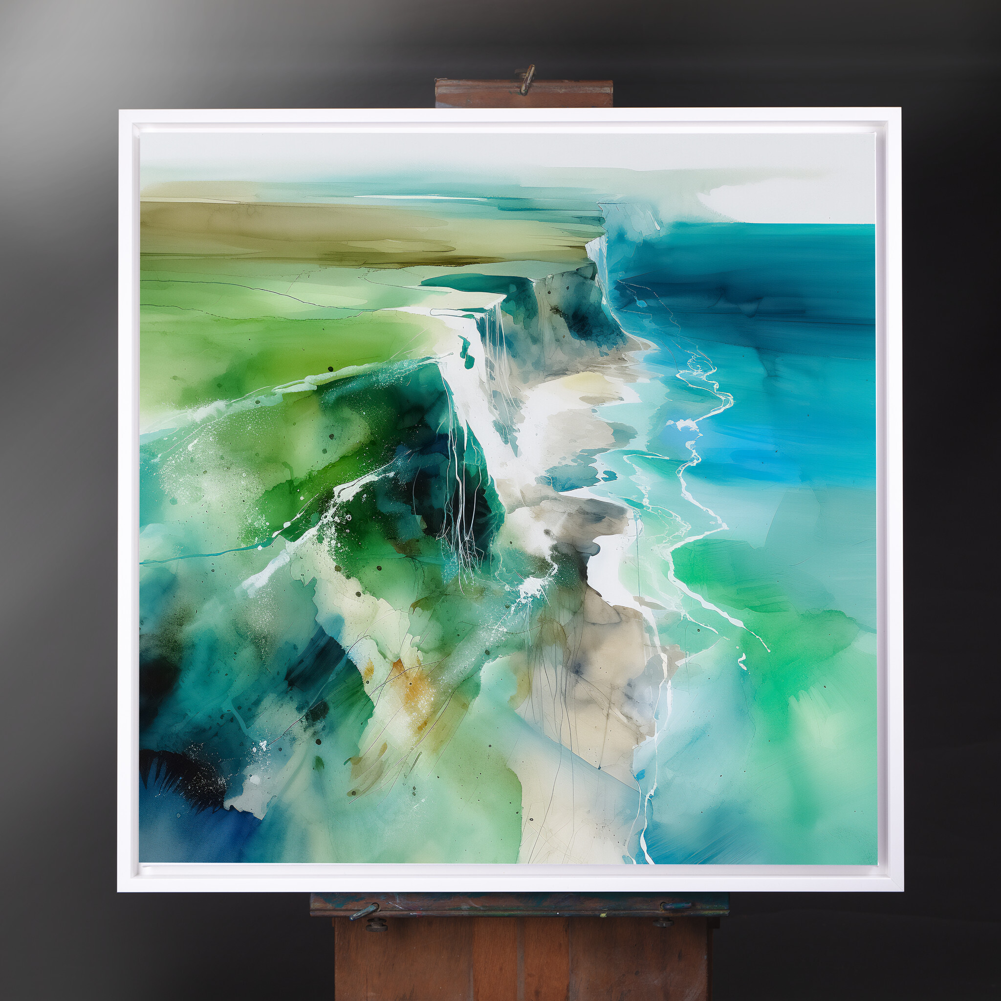 Birling Gap Abstract Coastal Art Blue Green Living Room Wall Art | Contemporary Canvas Decor - CWF