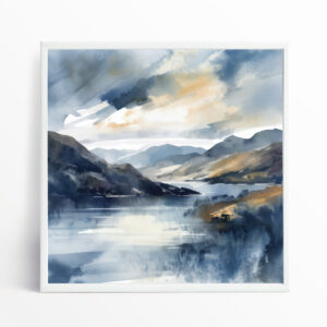 Ullswater Watercolor Landscape Blue Art for Living Room | Elegant Canvas Print Home Decor