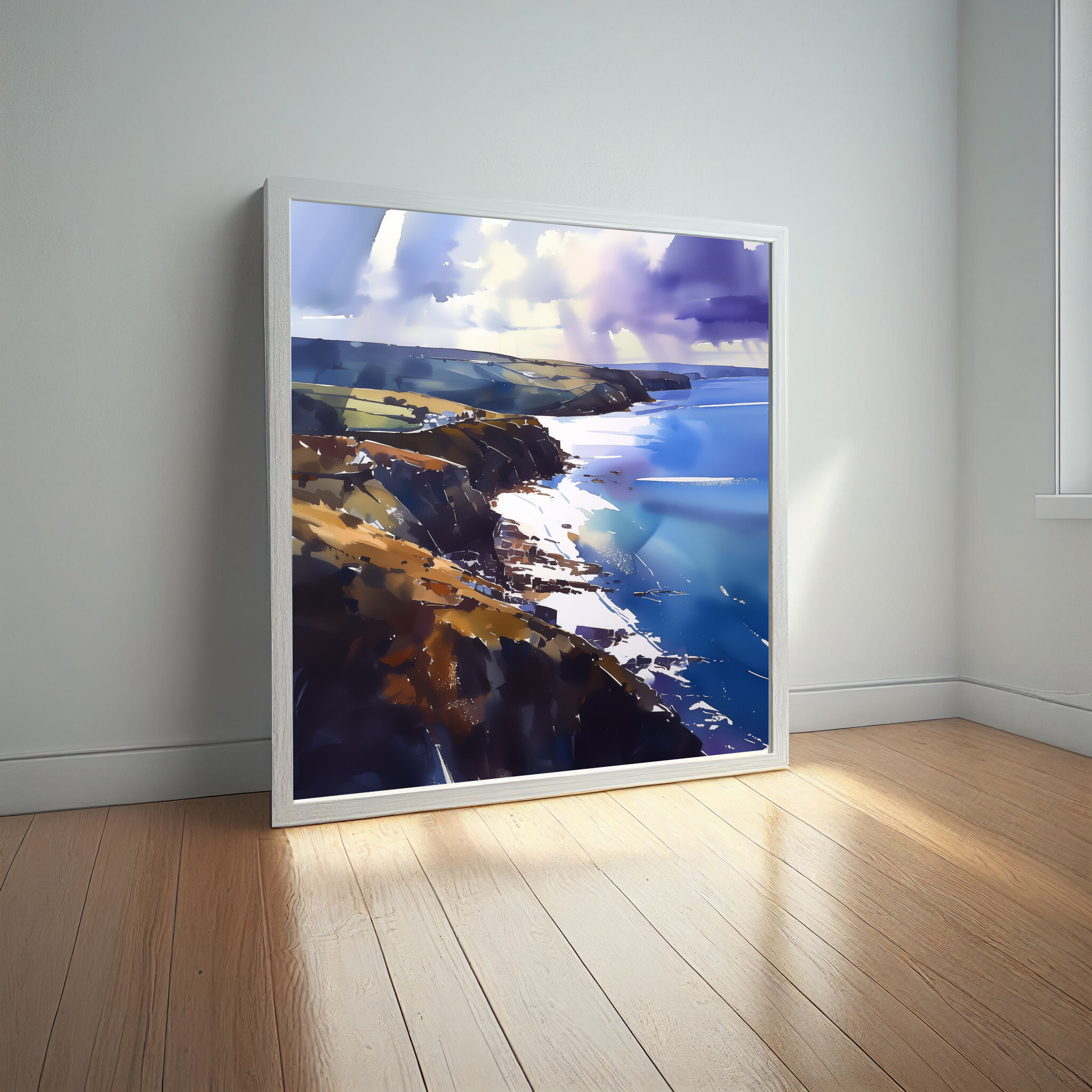 Cornwall Coastal Impressionist Blue Art for Living Room | Canvas Print Home Decor -