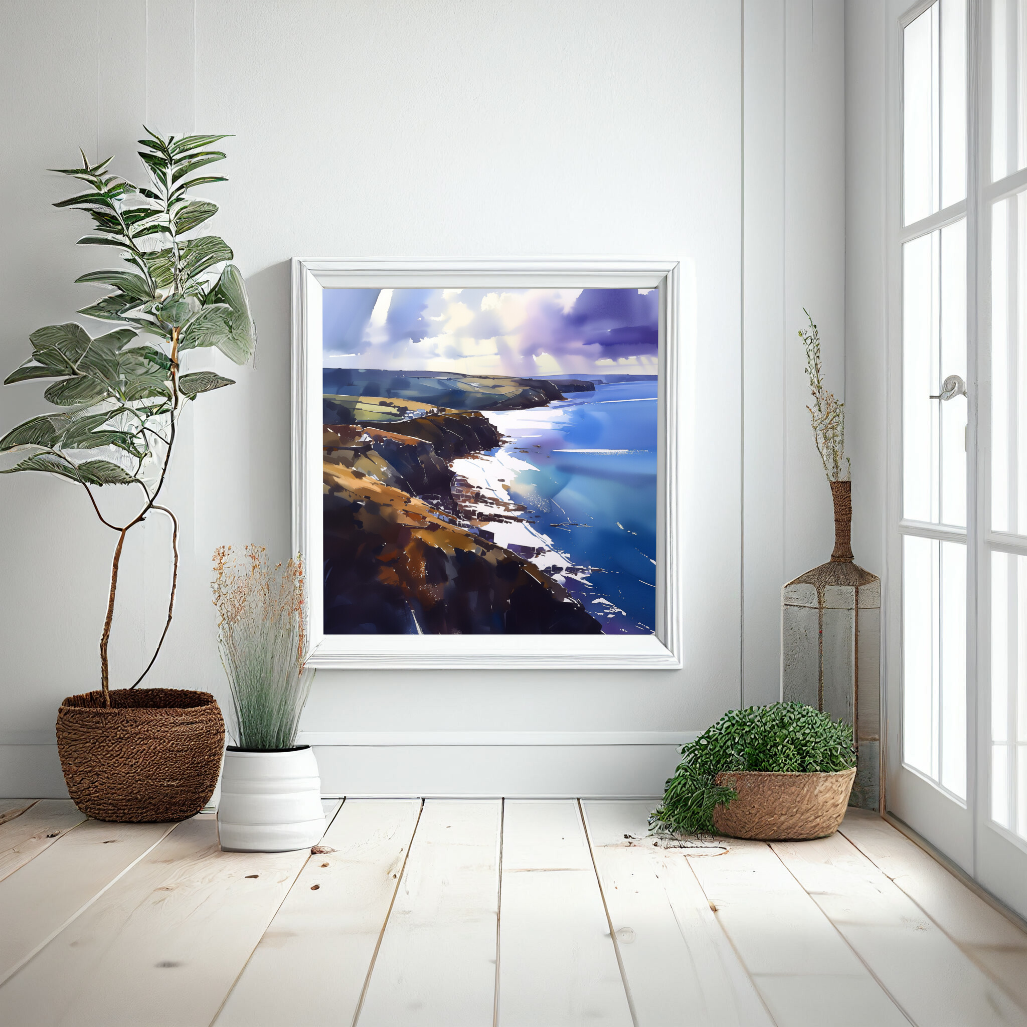Cornwall Coastal Impressionist Blue Art for Living Room | Canvas Print Home Decor -