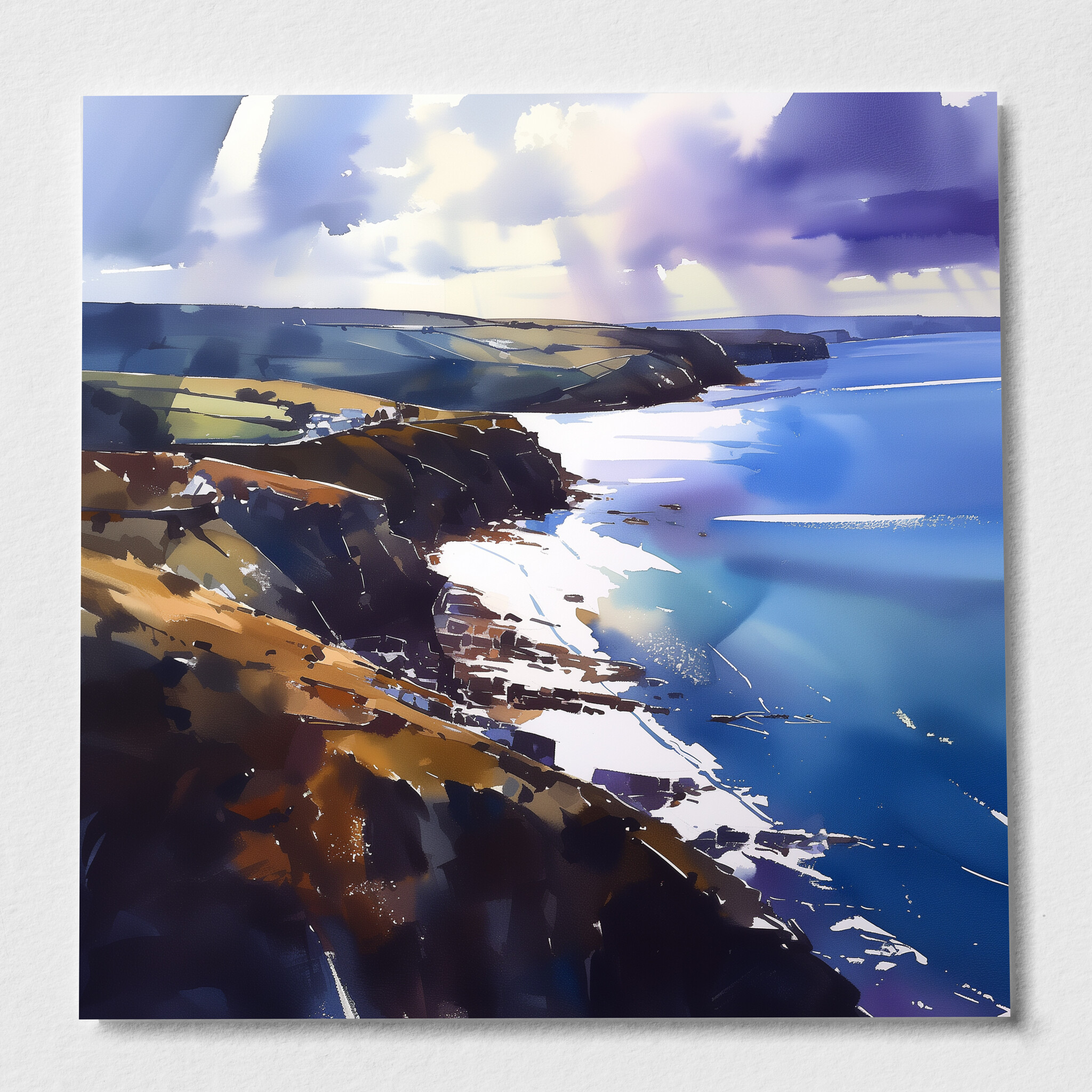Cornwall Coastal Impressionist Blue Art for Living Room | Canvas Print Home Decor - P