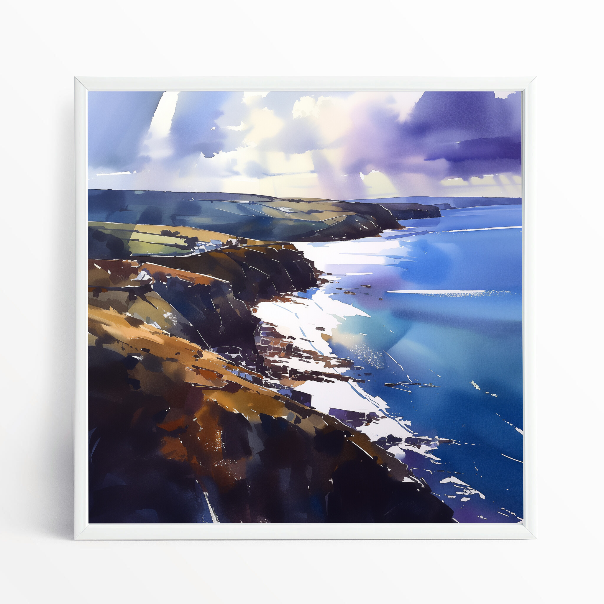 Cornwall Coastal Impressionist Blue Art for Living Room | Canvas Print Home Decor - WFP