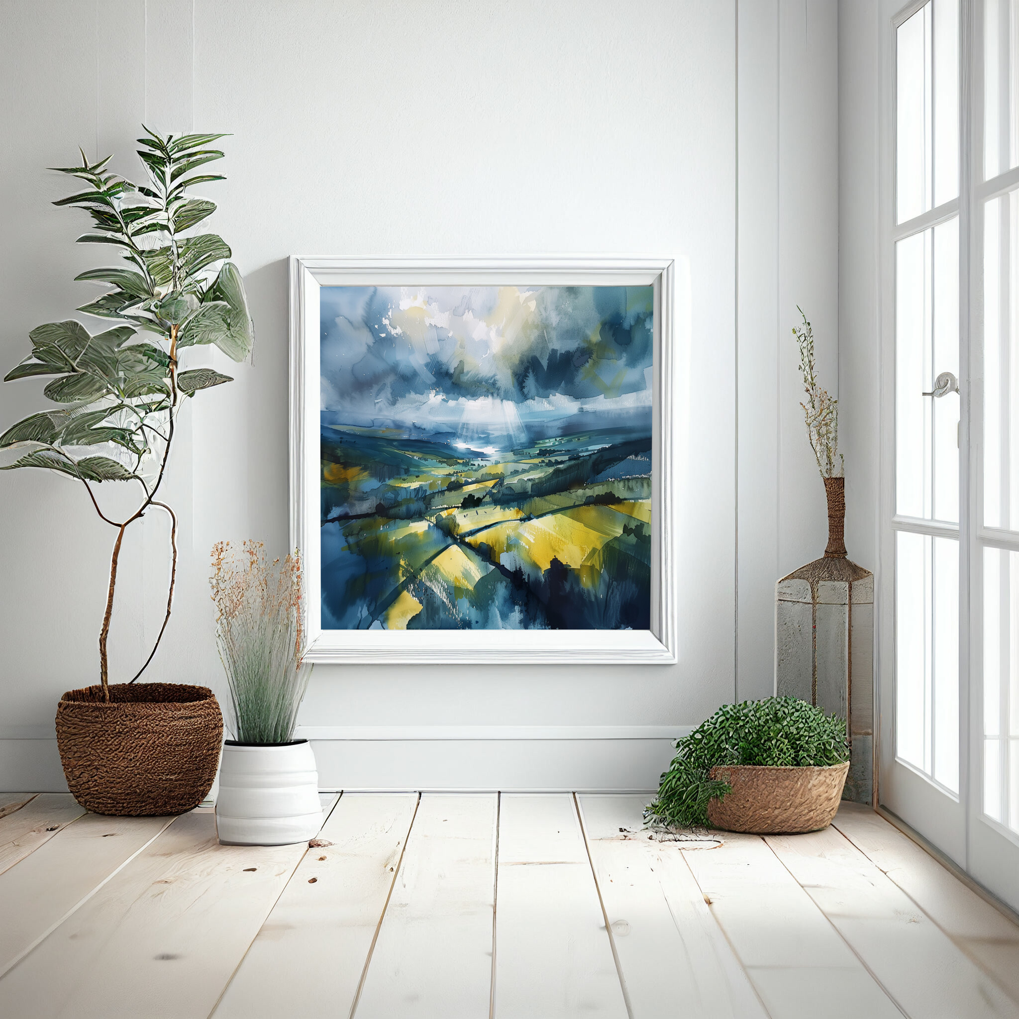Southdowns Impressionist Blue Art Landscape | Living Room Wall Art Canvas Print -