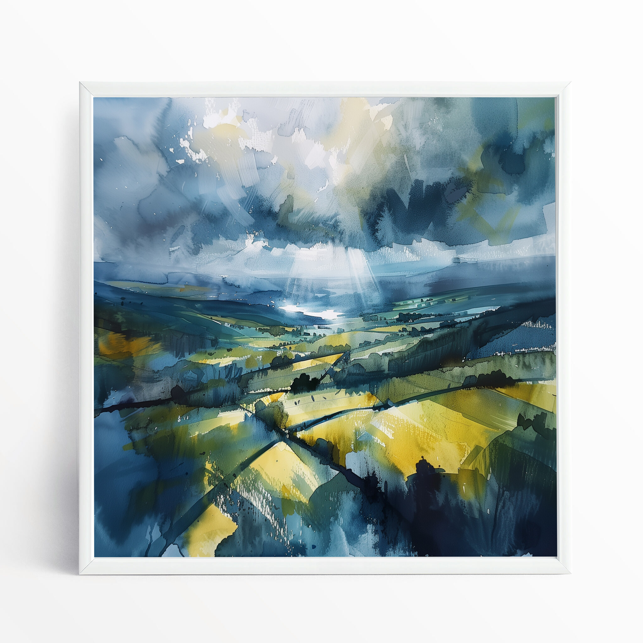 Southdowns Impressionist Blue Art Landscape | Living Room Wall Art Canvas Print