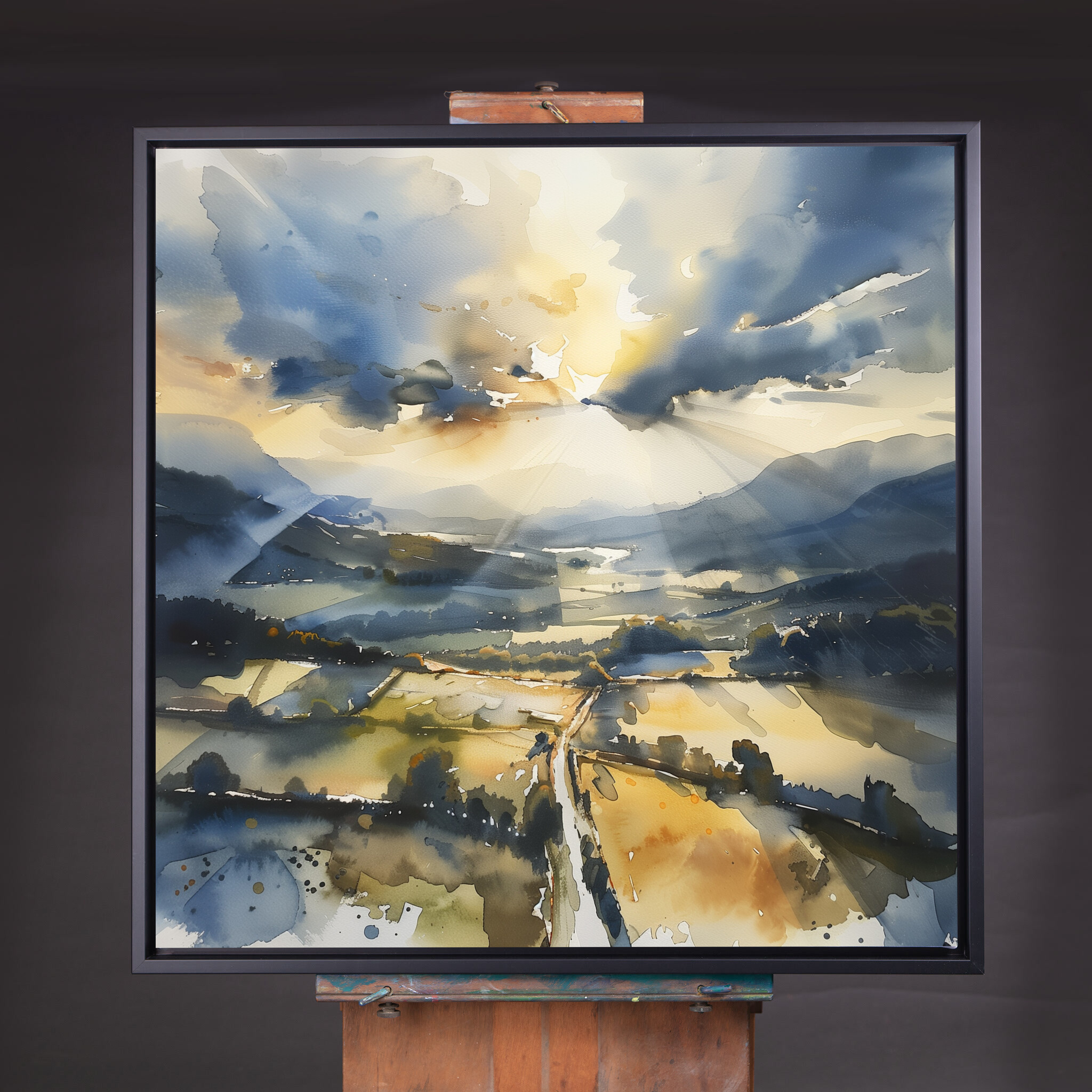 Southdowns Countryside Watercolor Landscape Blue Tones Living Room Wall Art | Serene Home Decor - CBF