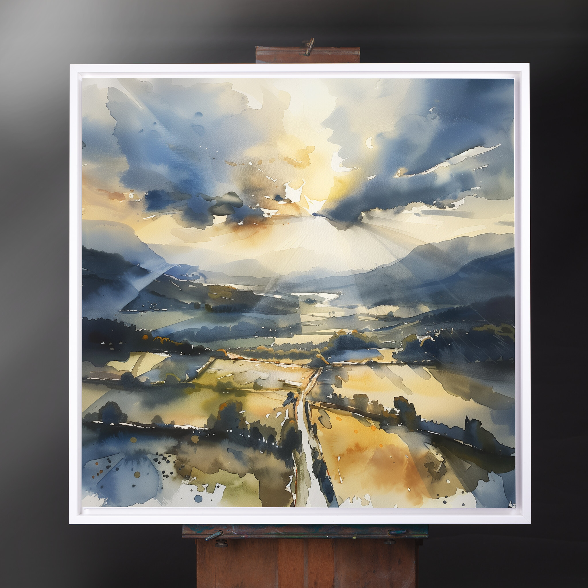 Southdowns Countryside Watercolor Landscape Blue Tones Living Room Wall Art | Serene Home Decor - CWF