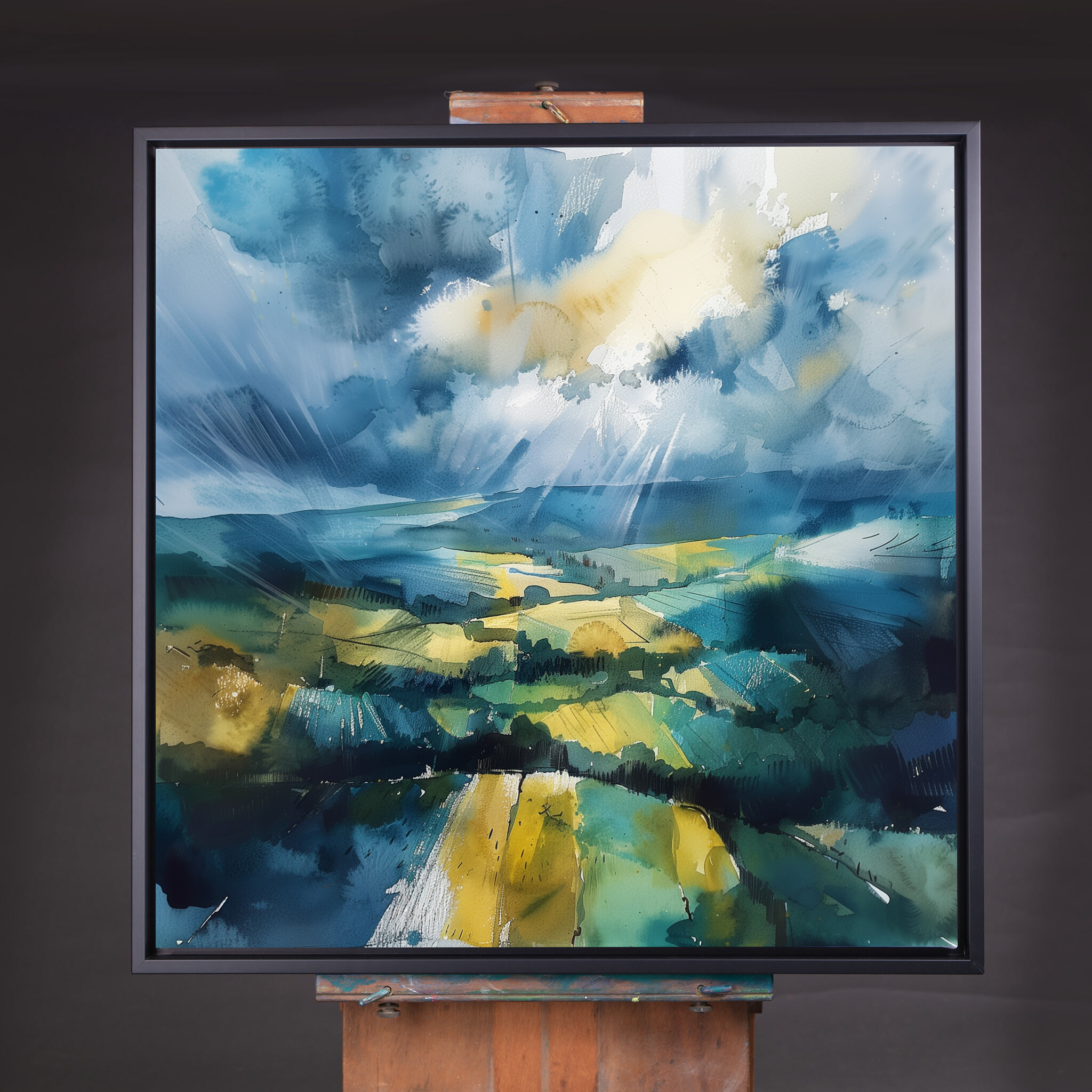 Southdowns Watercolor Landscape in Blue Tones | Modern Art for Living Room, Home Decor Canvas - CBF