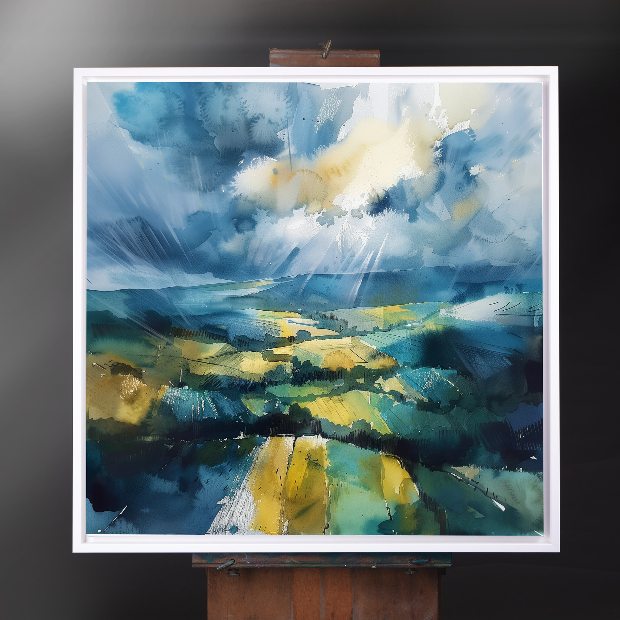 Southdowns Watercolor Landscape in Blue Tones | Modern Art for Living Room, Home Decor Canvas - CWF
