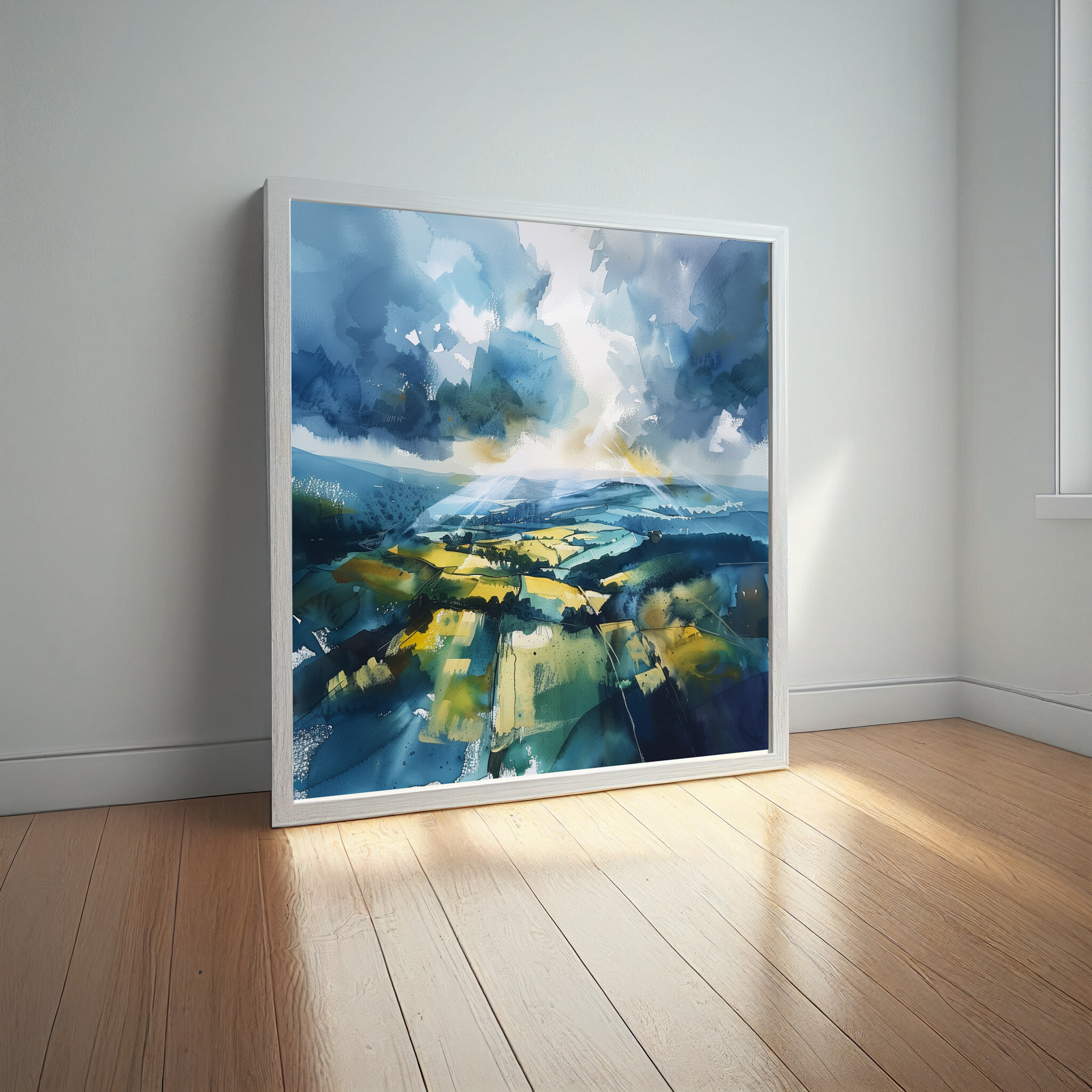 Southdowns Impressionist Blue Art Living Room Wall Art | Warm Toned Landscape Decor -
