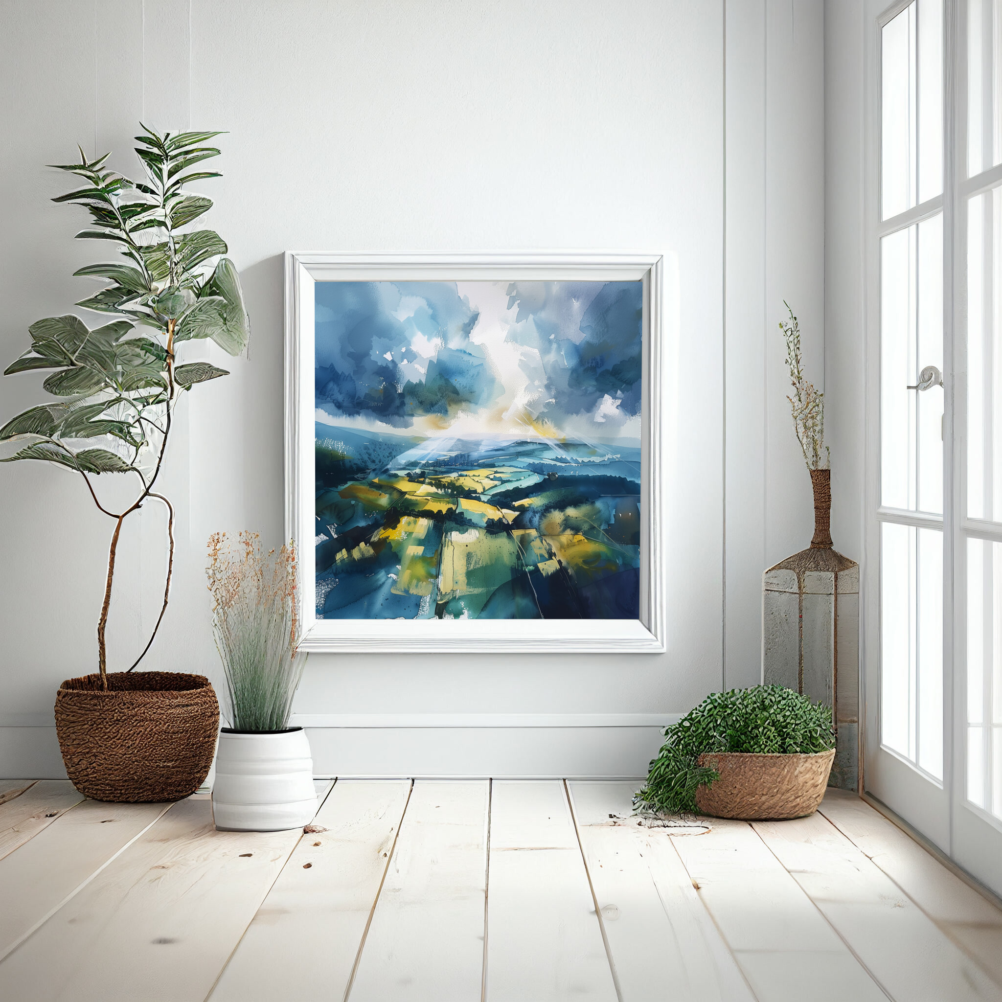 Southdowns Impressionist Blue Art Living Room Wall Art | Warm Toned Landscape Decor -