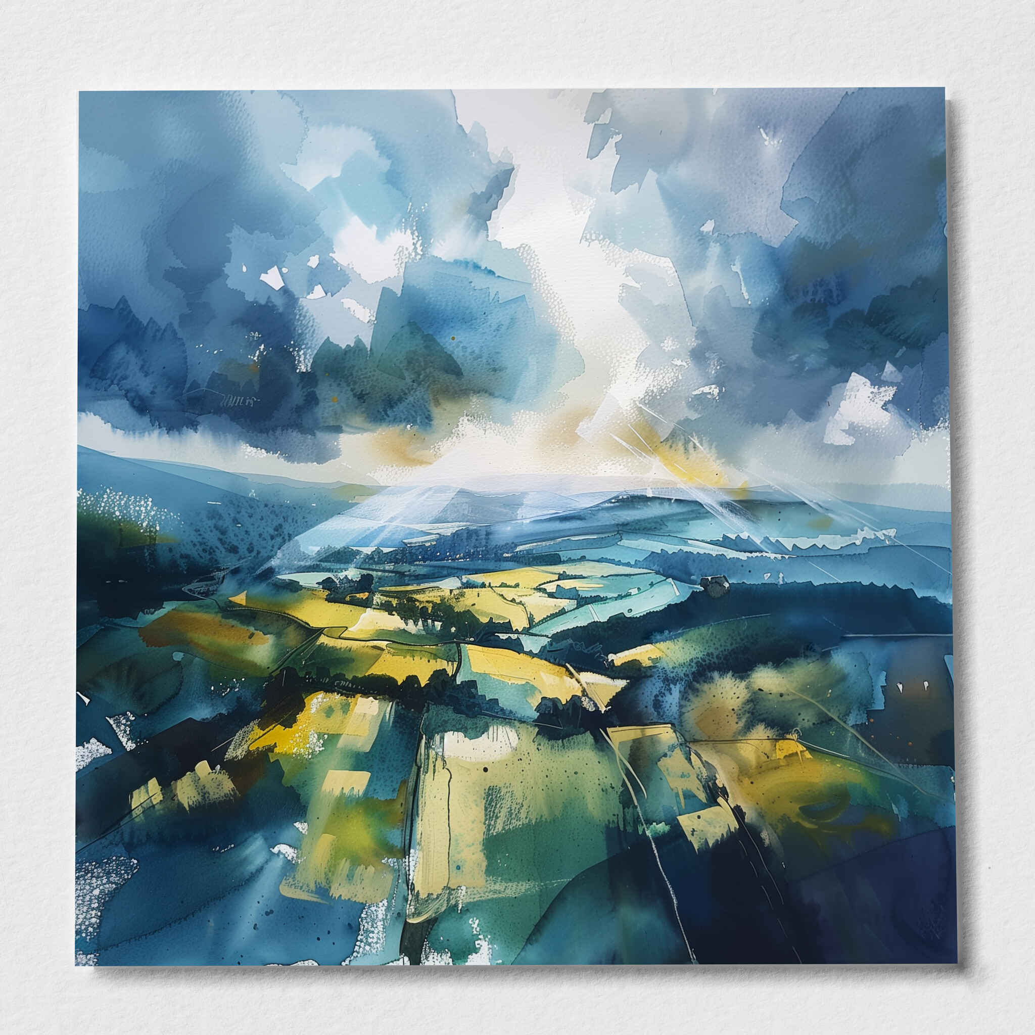 Southdowns Impressionist Blue Art Living Room Wall Art | Warm Toned Landscape Decor - P