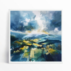 Southdowns Impressionist Blue Art Living Room Wall Art | Warm Toned Landscape Decor