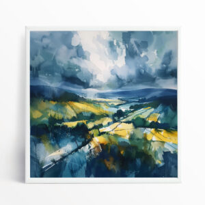Southdowns Abstract Blue Green Landscape for Living Room | Canvas Wall Art