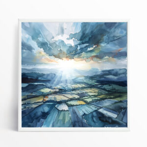 Southdowns Watercolor Landscape Blue Green Living Room Wall Art | Home Decor