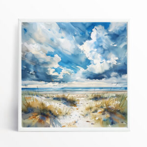 Cornwall Blue Coastal Impressionist Living Room Wall Art | Ocean Landscape Decor