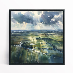 Southdowns Impressionist Landscape Blue Art for Living Room | Green Fields Canvas Print - BFP
