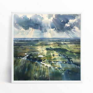 Southdowns Impressionist Landscape Blue Art for Living Room | Green Fields Canvas Print