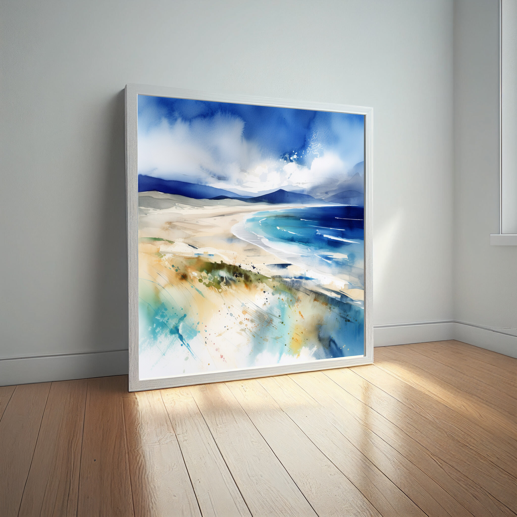 Scottish Beach Abstract Blue Art for Living Room | Coastal Landscape Wall Decor -