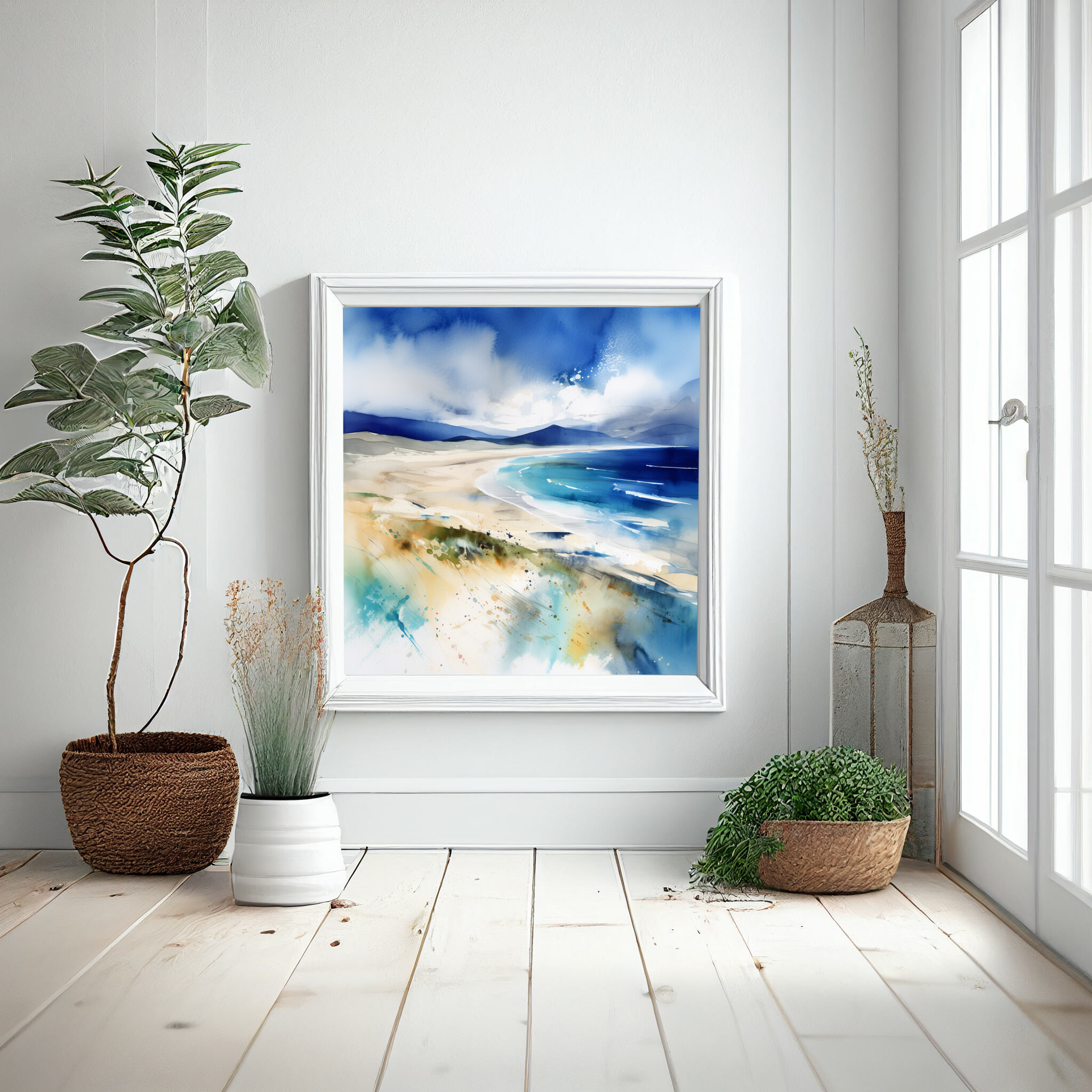 Scottish Beach Abstract Blue Art for Living Room | Coastal Landscape Wall Decor -