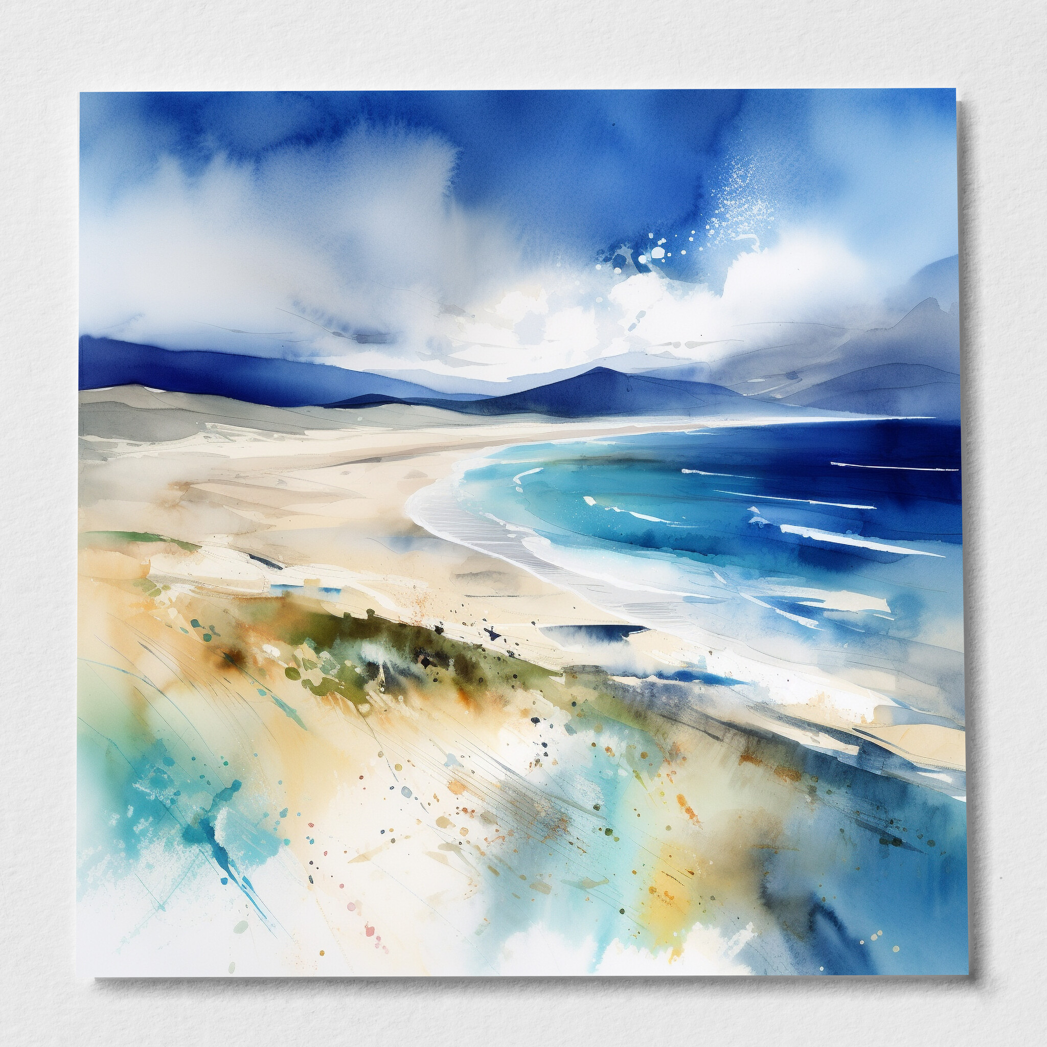 Scottish Beach Abstract Blue Art for Living Room | Coastal Landscape Wall Decor - P