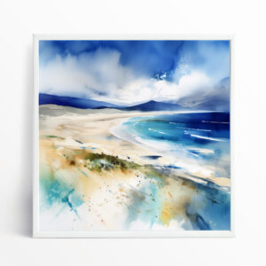 Scottish Beach Abstract Blue Art for Living Room | Coastal Landscape Wall Decor
