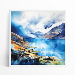 Lake District Impressionist Blue Art Living Room Wall Art | Modern Mountain Home Decor