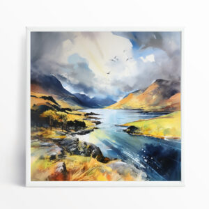 Lake District Impressionist Blue Art Living Room Wall Art | Abstract Landscape Canvas Print