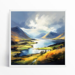 Lake District Impressionist Blue Art for Living Room | Beautiful Landscape Wall Art Decor