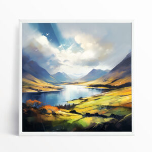 Lake District Impressionist Landscape Blue Art Living Room Wall Art | Warm Tones Home Decor