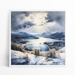 Lake District Blue Impressionist Living Room Art | Grey Tones Landscape Wall Decor