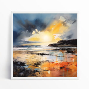 Cornwall Abstract Sunset Blue Warm Living Room Wall Art | Coastal Home Decor