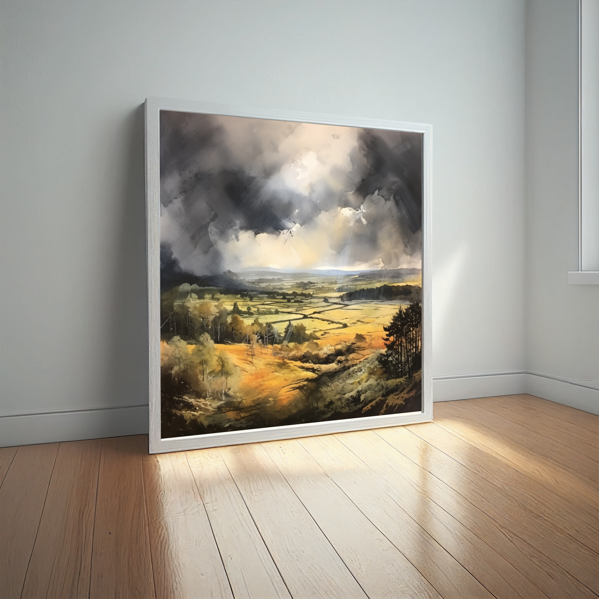 Southdowns Impressionist Landscape Grey Tones Living Room Art | Warm Earth Canvas Print -