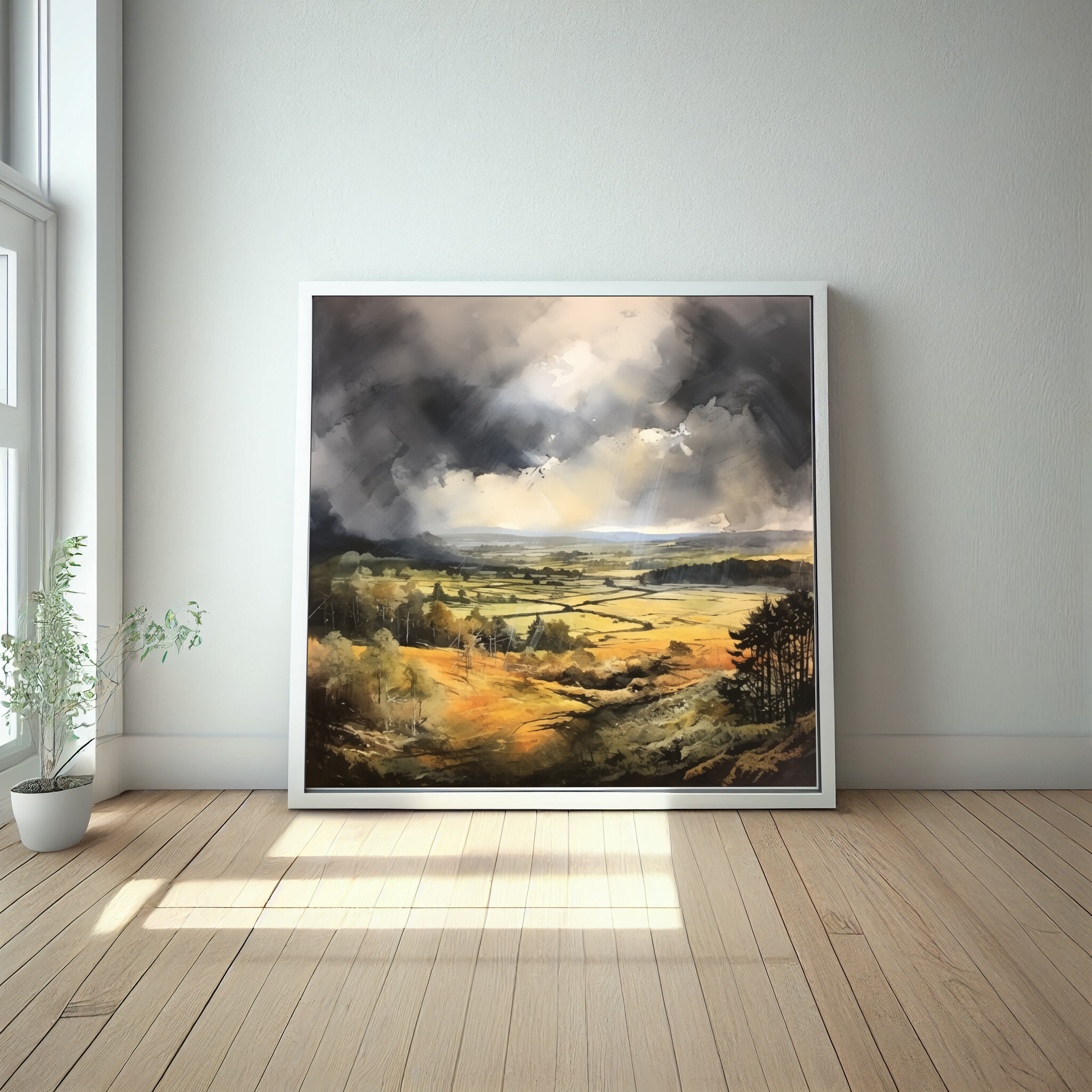 Southdowns Impressionist Landscape Grey Tones Living Room Art | Warm Earth Canvas Print -