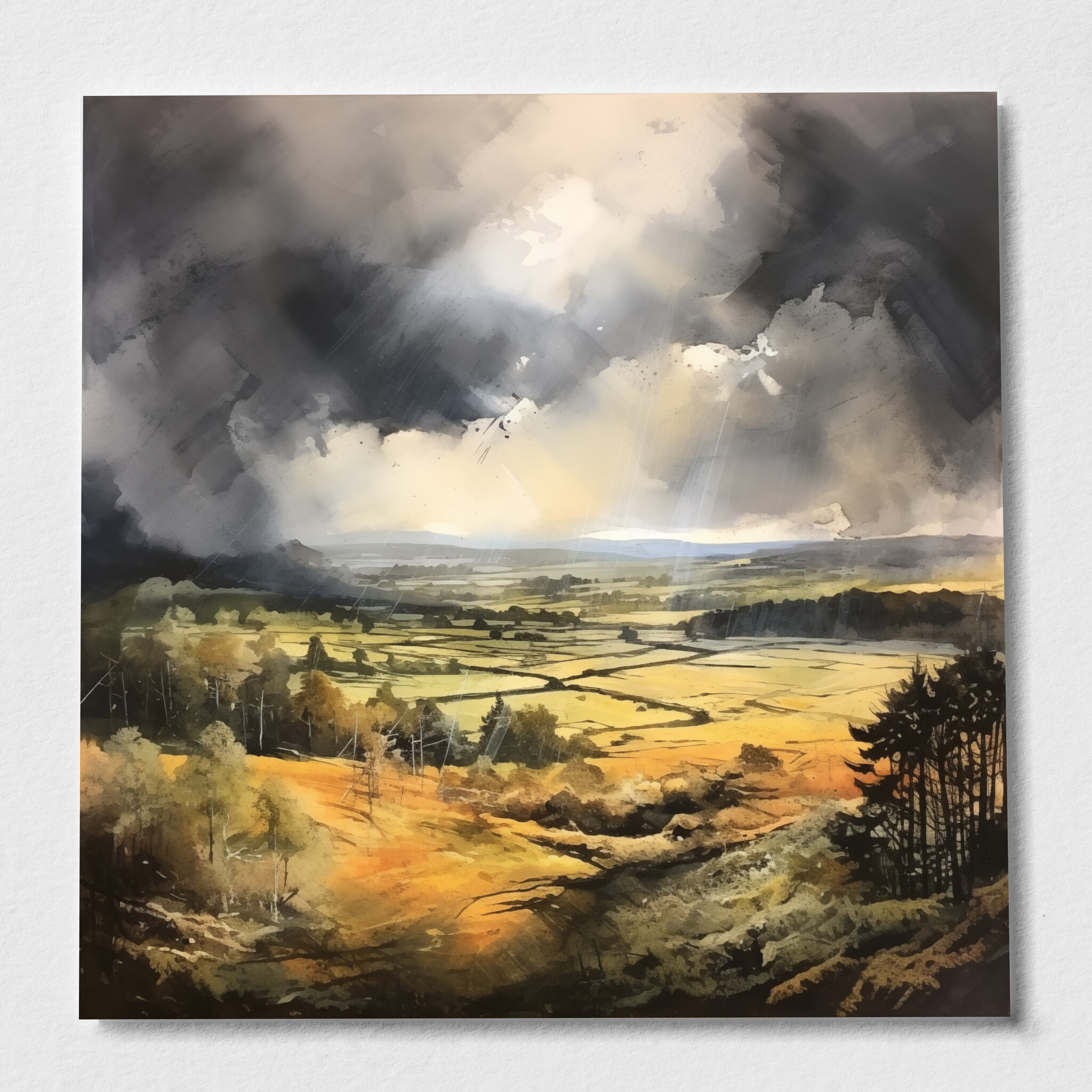 Southdowns Impressionist Landscape Grey Tones Living Room Art | Warm Earth Canvas Print - P
